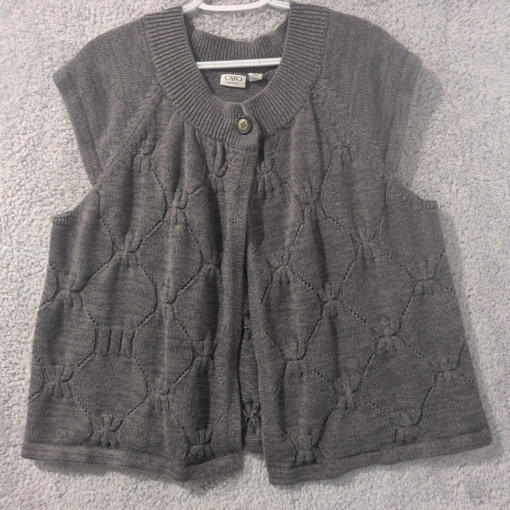 Cato Sweater Vest Women's 18/20W Gray Textured Pointelle Single Button Knit